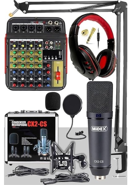 Wizard Paket-2 Cx2 Stüdyo Mikrofon MDX-04FXU Stüdyo Kayıt Mikseri Kulaklık Ekipman Seti
