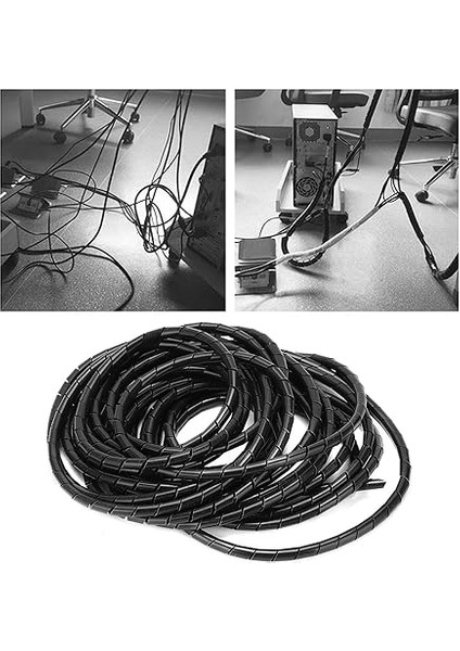 Spiral Tel Sarma Kablosu Esnek Kablo Düzenleyici Siyah Pvc 10 Metre Φ8mm Kablolama Bilgisayar Odası fırsatları