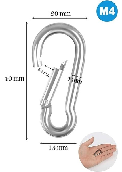 Karabina Çinko Ile Işlenmiş 316 Paslanmaz Çelik 40X20X4 mm (10 Adet) modelleri