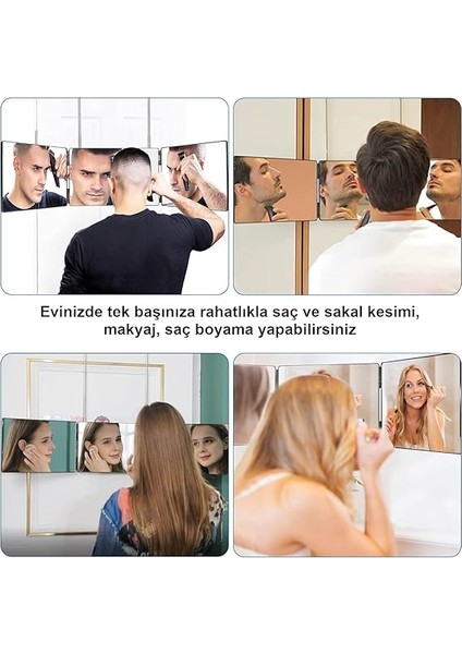 360 Derece 3 Yön Kişisel Saç Sakal Kesimi Berber Aynası - Teleskopik Duvar Askısı - Katlanabilir Tasarım - Makyaj, Sakal Saç Tasarımı, Kişisel Bakım Aynası fırsatları