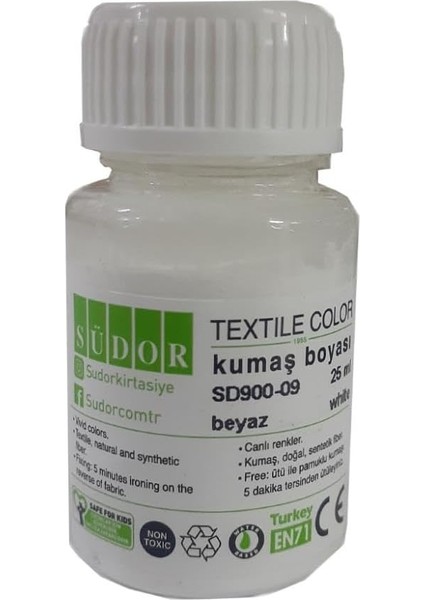 Kumaş Boyası Tişört Çanta Tekstil Boyası 25 ml 1 Adet Südor Kumaş Boyası Tek Şişe 1 Adet Beyaz