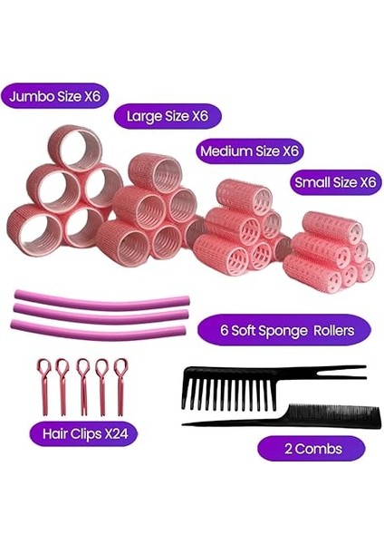 1256 Pembe 56 Parça Saç Bigudisi Seti - Tüm Saç Tipleri Için Saç Kıvırıcıları, 4 Boy, Klips, Tarak ve Sünger Rulo Dahil, Isısız Bukleler ve Hacimli Stiller Için Mükemmel fiyatları