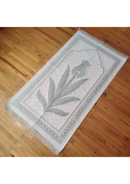 Lüks Sönil Kaliteli Seccade Lale Desenli Yumuşak, Tesbih Hediyeli (Yeşil)