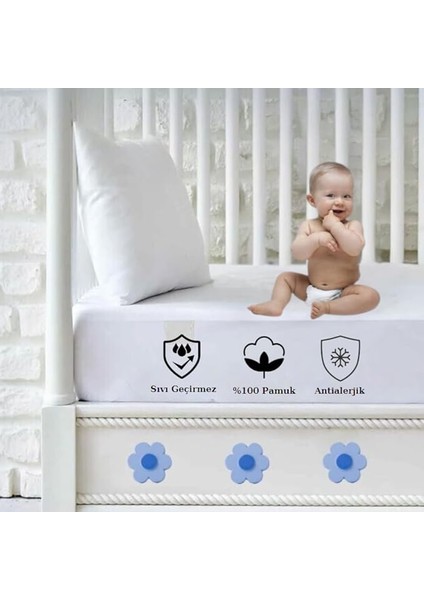 Pamuk Sıvı Geçirmez Bebek ve Çocuk Alezi, Park Yatak ve Beşik Yatağa Uygun Alez (70 x 110)