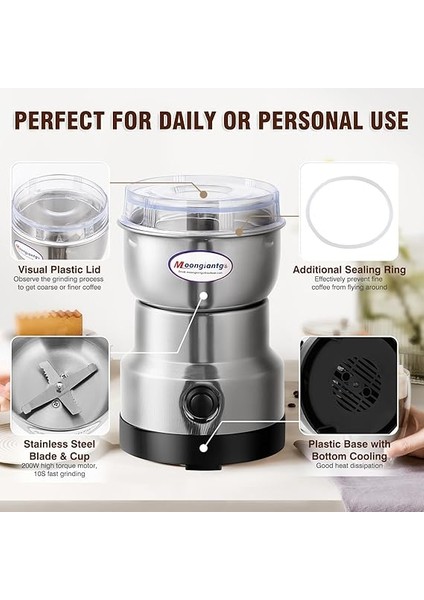 Mini Baharat Kahve Öğütücü Elektrikli 10S Hızlı Öğütücü Çok Işlevli Parçalama Makinesi Kuru Tahıl Değirmeni Baharat Tohumları Pirinç Çekirdeği Çeşniler Için (Gümüş, 110V) fiyatları