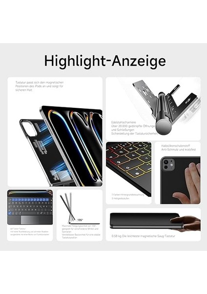 Pro 11 (2024) ile Uyumlu Touchpad Case Magic Keyboard Aydınlatmalı Klavyeli Tablet Kılıfı fırsatları