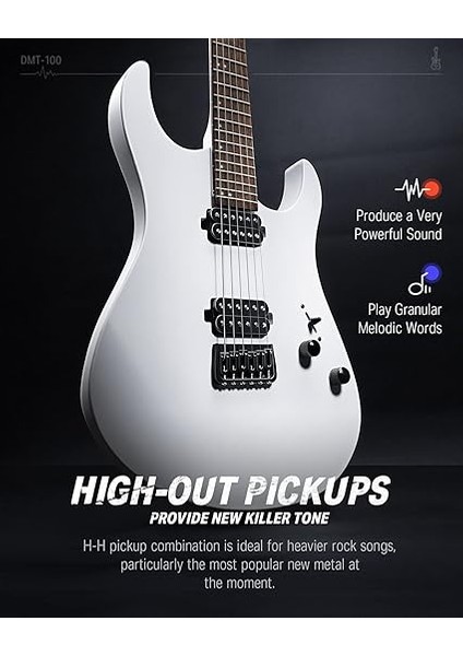Katı Gövde Elektro Gitar, DMT-100 39 Inç Metal Elektro Gitar, H-H Manyetikli Inşaat Kiti, Çanta, Teller, Askı, Kablo, Rock Müzik Severler Için Tel Amortisör (Beyaz) fiyatları