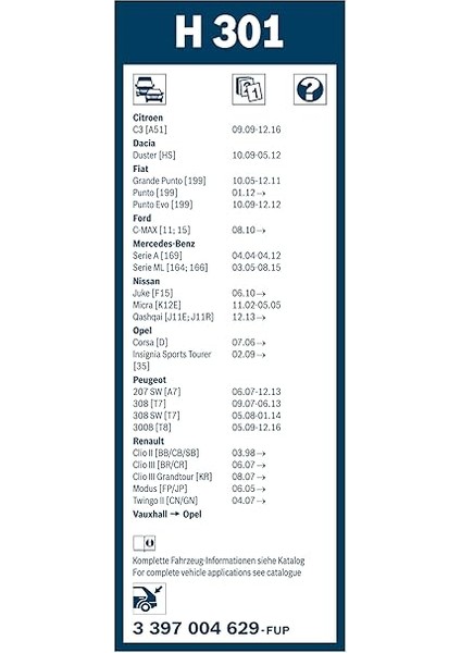 Silecek Arka Hyundai I20 (21-23), Peugeot 2008 (20-22), Opel Corsa F (20-22) [300 Mm] 3397004629 modelleri