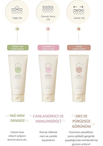 Yağlanma Karşıtı Bakım Sağlayan Yüz Temizleme Köpüğü Creamy Latte Cleansing Foam Green Tea modelleri