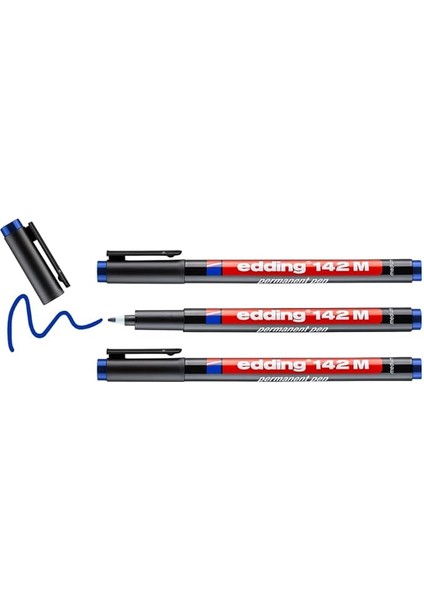 142 M Permanent Kalem, Asetat Kalemi, Mavi, 3'lü Set, 1 mm Yuvarlak Uç