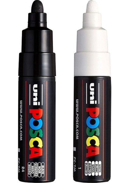 Uni Pc-7m Marker Sanat Kalemi - Büyük Kurşun Ucu - 4,5-5,5 mm Uç - [2'li Paket] - Siyah ve Beyaz
