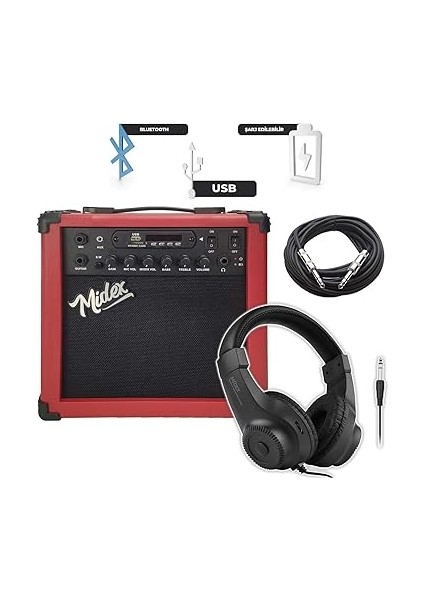 MGA-25RDBT-HD Şarjlı Elektro Gitar Amfisi 25 Watt USB Bluetooth Distortion Kulaklık ve Kablo fiyatları