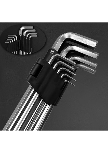 9 Parça Alyan Takımı, Uzun Boy -Yüksek Kalite 2mm,2.5mm, 3mm, 3.5mm, 4mm, 5mm, 6mm, 8mm ve 10MM (Home, Garden, Work) Alyan Anahtar Takımı