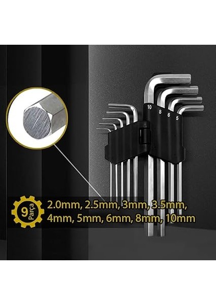 9 Parça Alyan Takımı, Uzun Boy -Yüksek Kalite 2mm,2.5mm, 3mm, 3.5mm, 4mm, 5mm, 6mm, 8mm ve 10MM (Home, Garden, Work) Alyan Anahtar Takımı fırsatları