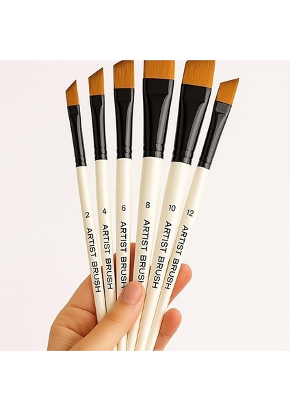 Resim Fırça Seti Yan Kesik Uçlu Akrilik Yağlıboya Suluboya Beyaz 6 Parça Fırça Seti indirimleri