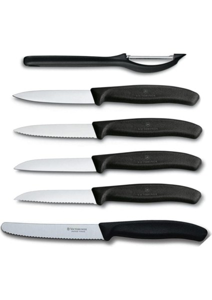 6 Parça Siyah Soyma Bıçak Seti ve Soyacak
