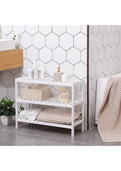 Ayakkabılık Ayakkabı Dolabı Bambu Rafı Ayakkabı Taburesi Beyaz-Doğal Renkler fırsatları