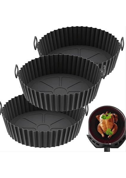 3 Adet Sıcak Hava Fritözü Silikon Kalıp Sıcak Hava Fritözü Liner Silikon Kalıp Tekrar Kullanılabilir ve Sıcak Hava Fritözü, Mikrodalga Fırın ve Fırın Için Uygundur (Siyah)