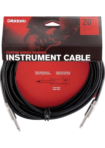 Planetwaves2 PW-BG-20BK Gitar Kablo 6 Metre Braided Inst Cbl Bk