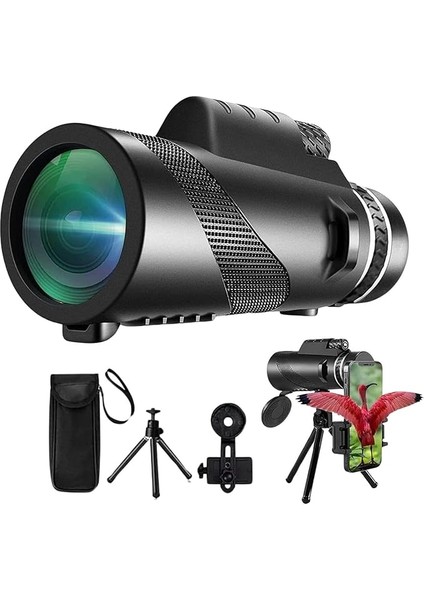 Teleskop - 80X100 Full Hd Yüksek Çözünürlük, 10 Km Görüş Mesafesi, 52 mm Objektif Lens, Gece Görüş Destekli, Telefon Tutucu ve Taşıma Çantalı, Tripodlu Profesyonel Monoküler Dürbün