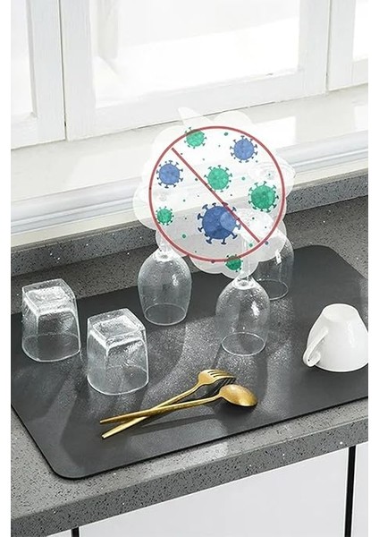 Kurutma Matı Süper Su Emici Tezgah Üstü Bulaşıklık Mikrofiber Paspas Siyah 35X50CM modelleri