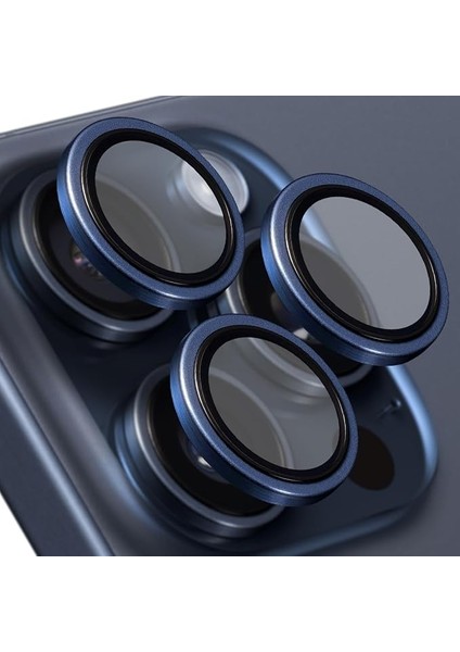 Labs iPhone 15 Pro Max / 15 Pro Uyumlu Titanyum Kamera Lens Koruyucu (Mavi Titanyum)