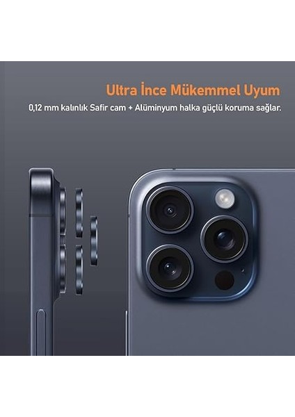 Labs iPhone 15 Pro Max / 15 Pro Uyumlu Titanyum Kamera Lens Koruyucu (Mavi Titanyum) modelleri