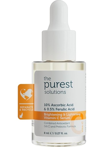 Purest Solutions Aydınlatıcı ve Cilt Tonu Eşitleyici C Vitamini Cilt Serumu, Seyahat Boy 8 ml