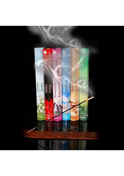 Çubuk Tütsü Seti, 6'lı Karma Set 6X20 (120 Çubuk), Ahşap Tütsü Kayığı, Tütsülük, Vanilya, Amber, Lavanta, Kırmızı Gül, Yasemin, Sandal fiyatları