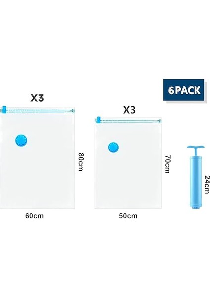 Giysi ve Yatak Örtüsü Için Vakumlu Torba, 6 Adet Vakumlu Torba, Kıyafet, Seyahat, Kıyafet, Saklama Için Vakumlu Çanta, Vakumlu Yer Tasarruflu, 3 x 70 x 50 cm + 3 x 80 x 60 cm + 1 El Pompası fiyatları