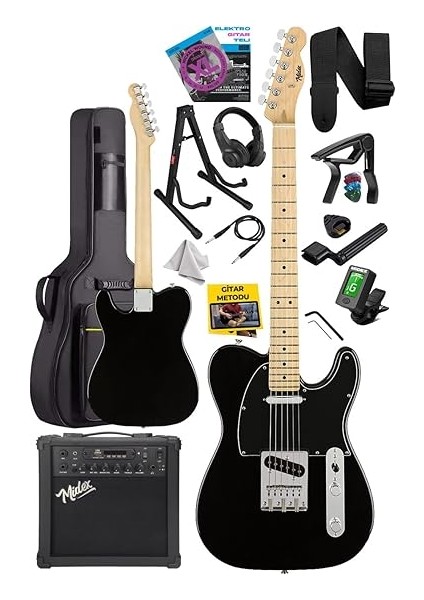TLX-50BK-25AMP Tele Kasa Maple Klavye 2 Single-Coil 25W Amfili Elektro Gitar fiyatları