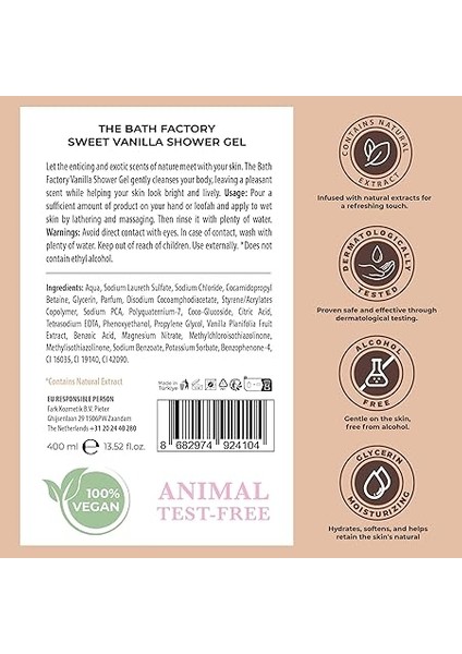 Bath Factory, Tatlı Vanilia Duş Jeli, 400 ml fiyatları