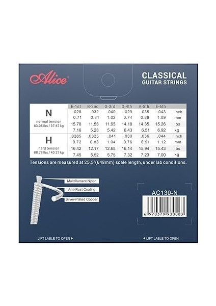 AC134-N Klasik Gitartelli Klasik Naylon Gitar Telli,normal Gerginlik 28-43 Ölçü, Paslanma Önleyici Kaplama, Gümüş Kaplama fiyatları