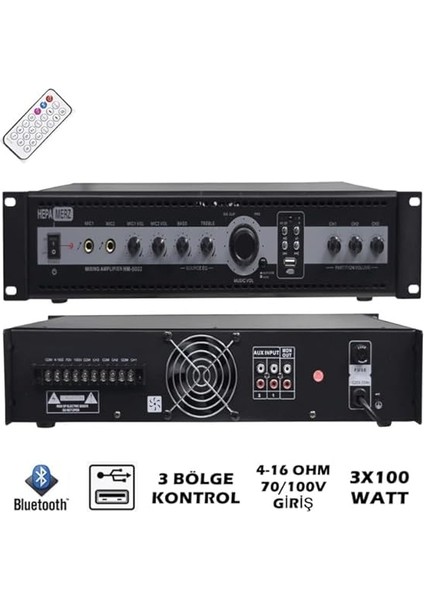 Merz HM-3002 3 Bölgeli Anfi 300 Watt Trafolu USB (3X100W) modelleri