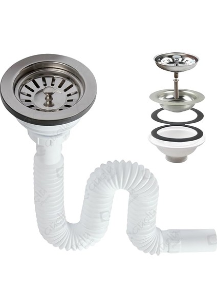 Lavabo Sifonu, 11 cm Geniş Başlık, 80 cm Uzunluk, Körüklü Plastik Gider Borusu