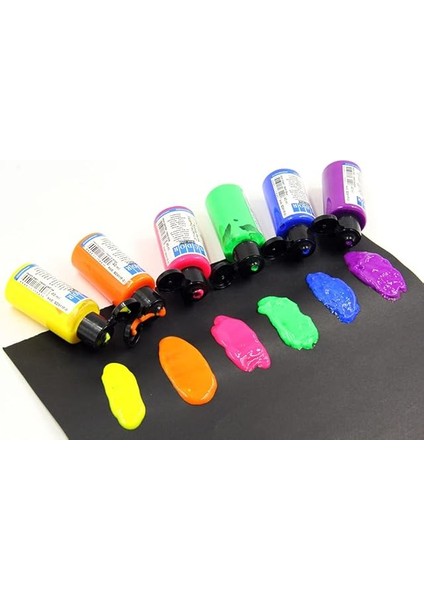 Monalisa Floresan Kumaş Boya Seti 6 x 40 ml (240 Ml) | 6 Siyah Açık Kumaş Rengi | Yıkanabilir Tekstil Boyası | Neon Renkler Kumaş Boyası | Tişört ve Tuval Boyama Diğer Tekstil Ürünleri Için Ideal