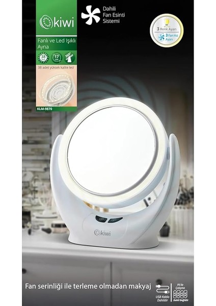 KLM-9870 Fanlı, Ayarlanabilir LED Işıklı Makyaj Aynası modelleri