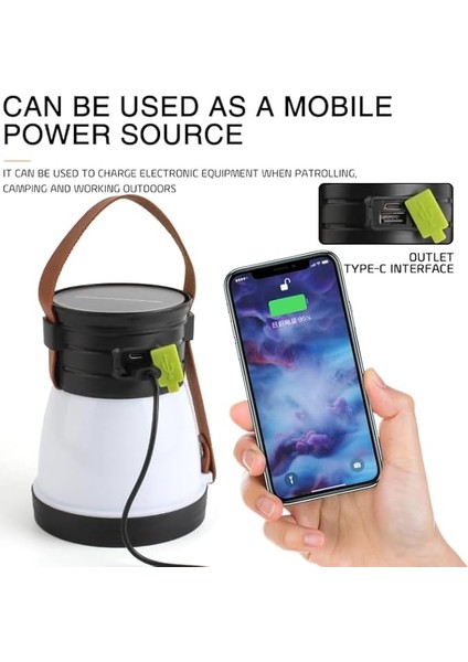 Solar Güneş Enerjili LED Kamp Feneri | USB Type-C Şarjlı, 500 Lümen, Powerbank, Taşınabilir El Feneri, 5 Modlu Aydınlatma | Kamp, Acil Durum, Bahçe Için indirimleri