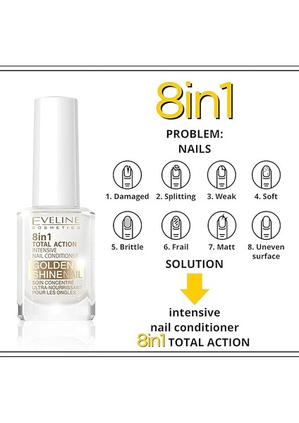Cosmetics 8 In 1 Total Golden Shine Intensive Nail Conditioner 12 ml modelleri