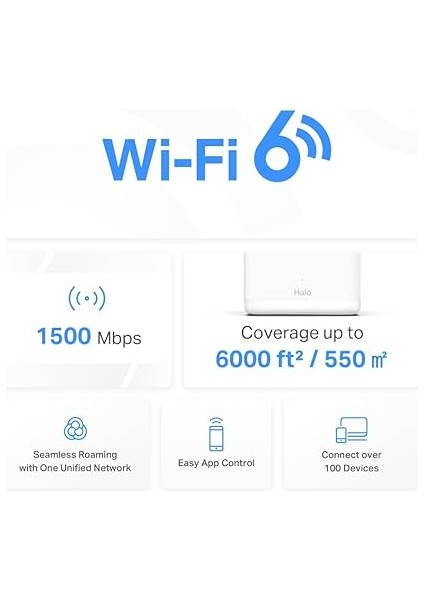 Halo H60X 2-Pack, AX1500MBPS, Dual-Band, Gigabit Portları, 100'E Kadar Cihaz Bağlanabilir, 350 M²'ye Kadar Kapsama, Akıllı Bağlantı, Mobil Uygulama ile Kolay Kurulum, Wi-Fi 6 Mesh Sistemi modelleri