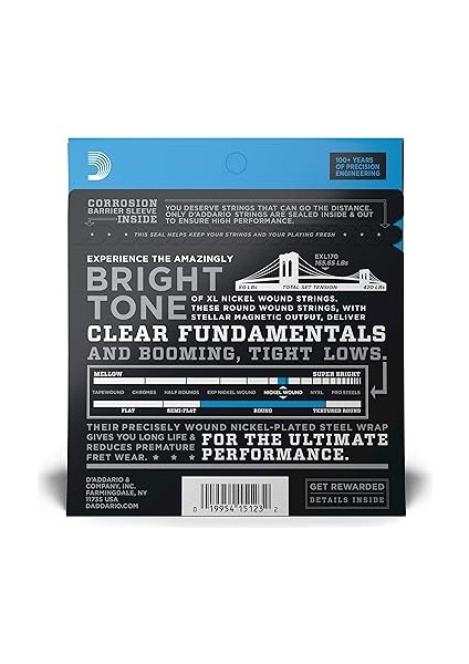 EXL170 Bas Gitar Tel Seti, Xl, 45-100, Long Scale, Nickel fiyatları