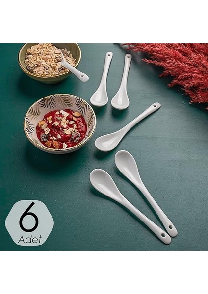 7997-1 6'lı Beyaz Porselen Baharat Kaşığı - Kahvaltılık Bal Reçel Şeker Servis Kaşığı 13 cm fiyatları