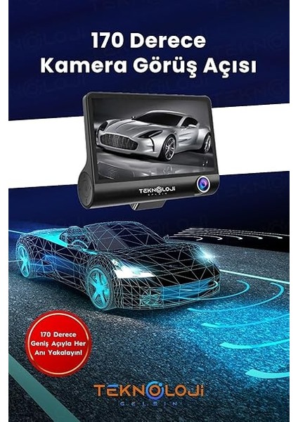 Içi Kamera 4'' LCD Ekran 3 Kameralı 170° Geniş Açı 1080P G-Sensör Gece Görüşlü Uyumlu Yol Kayıt fırsatları