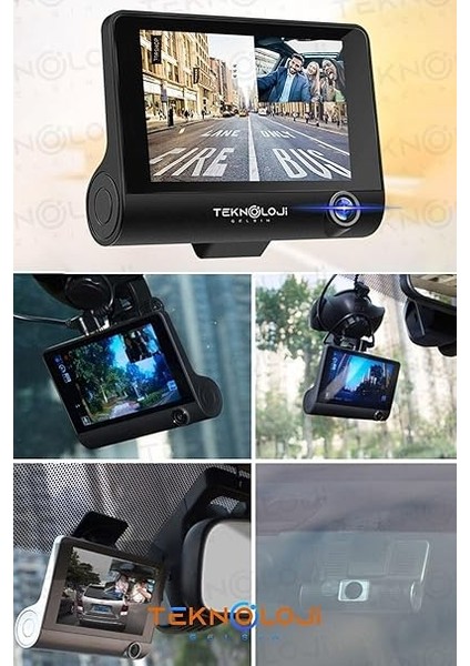 Içi Kamera 4'' LCD Ekran 3 Kameralı 170° Geniş Açı 1080P G-Sensör Gece Görüşlü Uyumlu Yol Kayıt indirimleri