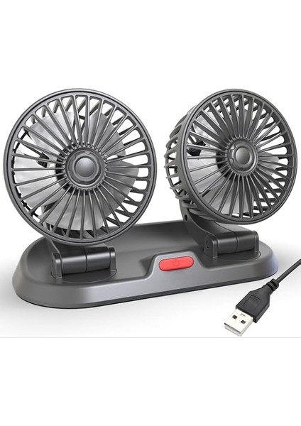 F410 USB Çift Başlıklı Araç Fanı Oto Fan Vantilatör ve Numaratör, Siyah