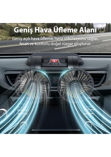 F410 USB Çift Başlıklı Araç Fanı Oto Fan Vantilatör ve Numaratör, Siyah fiyatları
