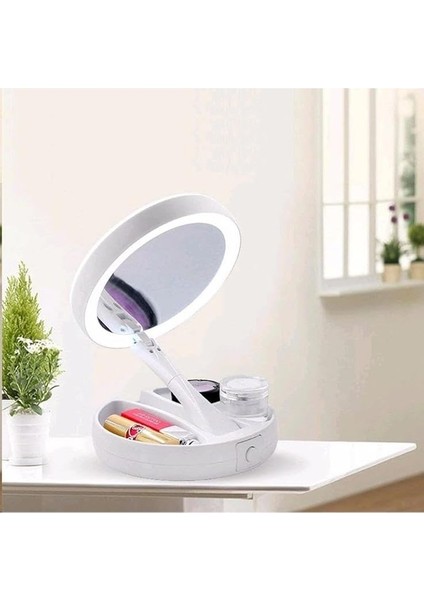 LED Işıklı 10X Katlanabilir Çift Taraflı USB Makyaj Aynası fırsatları