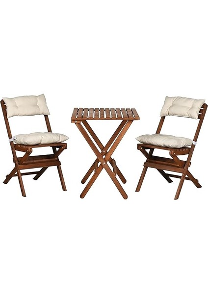 Ahşap Katlanır Minderli 3 Lü Bistro Set Mutfak Balkon Bahçe Masa Sandalye Seti (Ceviz-Krem) fiyatları