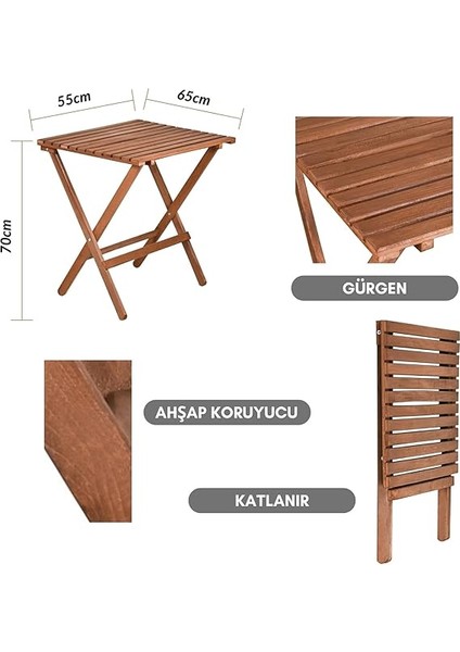 Ahşap Katlanır Minderli 3 Lü Bistro Set Mutfak Balkon Bahçe Masa Sandalye Seti (Ceviz-Krem) modelleri