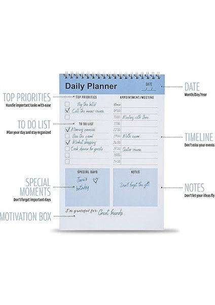 Planlayıcı Defter, Yapılacaklar Listesi Not Defteri, Spiral Defter, Kontrol Listesi, Iş Için Defterler, Kişisel Düzenleyici Not Defteri, Günlük Görev Defteri (Ingilizce) (Mavi) fiyatları